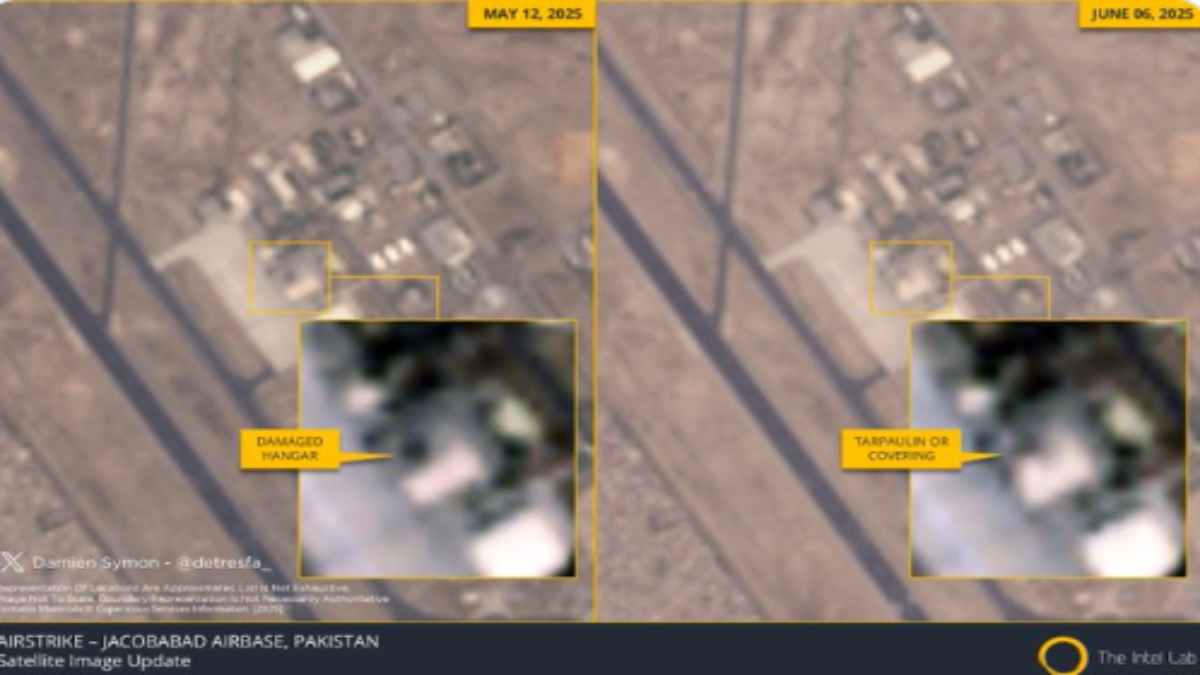 Op Sindoor: Pakistan's Jacobabad airbase hangar that India hit covered with tarpaulin, show satellite images Op Sindoor: Pakistan's Jacobabad airbase hangar that India hit covered with tarpaulin, show satellite images