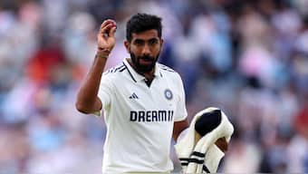 Jasprit Bumrah displays the ball after completing his five-for on Day 3 of the first Test between India and England in Headingley, Leeds. Reuters