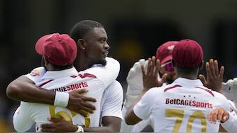 West Indies pacer Jayden Seales has said that his celebration didn't mean anything. Image: AP
