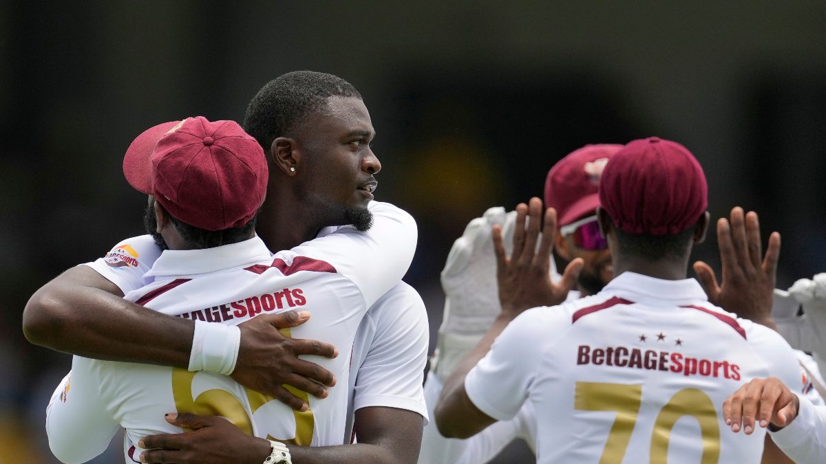 West Indies pacer Jayden Seales has said that his celebration didn't mean anything. Image: AP
West Indies pacer Jayden Seales has said that his celebration didn't mean anything. Image: AP