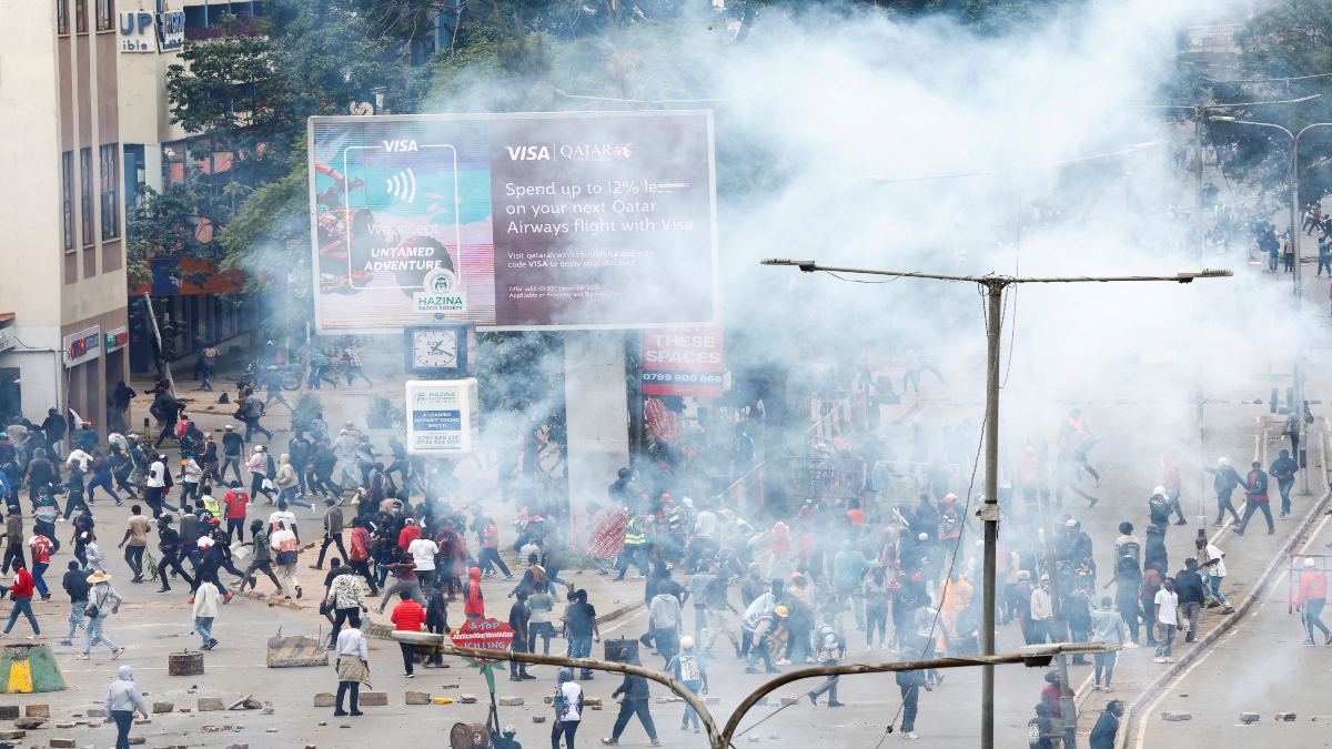Smoke rises as protestors participate in a demonstration to mark the first anniversary of the 2024 anti-government protests that drew widespread condemnation over the use of force by security agencies, in Nairobi, Kenya, on Wednesday. Reuters Smoke rises as protestors participate in a demonstration to mark the first anniversary of the 2024 anti-government protests that drew widespread condemnation over the use of force by security agencies, in Nairobi, Kenya, on Wednesday. Reuters