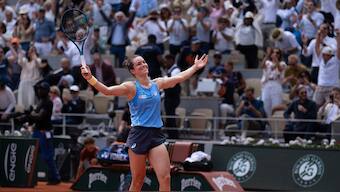 Lois Boisson of France celebrates winning her match against Jessica Pegula of the United States at Roland Garros Stadium. Image: Susan Mullane-Imagn Images/Reuters
