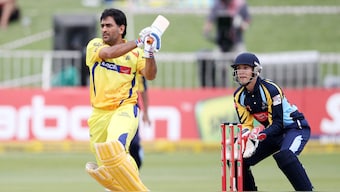 Chennai Super Kings captain MS Dhoni bats against Yorkshire Carnegie at Durban's Kingsmead during the fourth season of the Champions League T20 in 2012. AFP