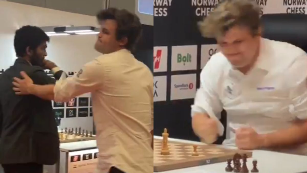 Magnus Carlsen slammed table in frustration after losing to D Gukesh. Images: Norway Chess
Magnus Carlsen slammed table in frustration after losing to D Gukesh. Images: Norway Chess