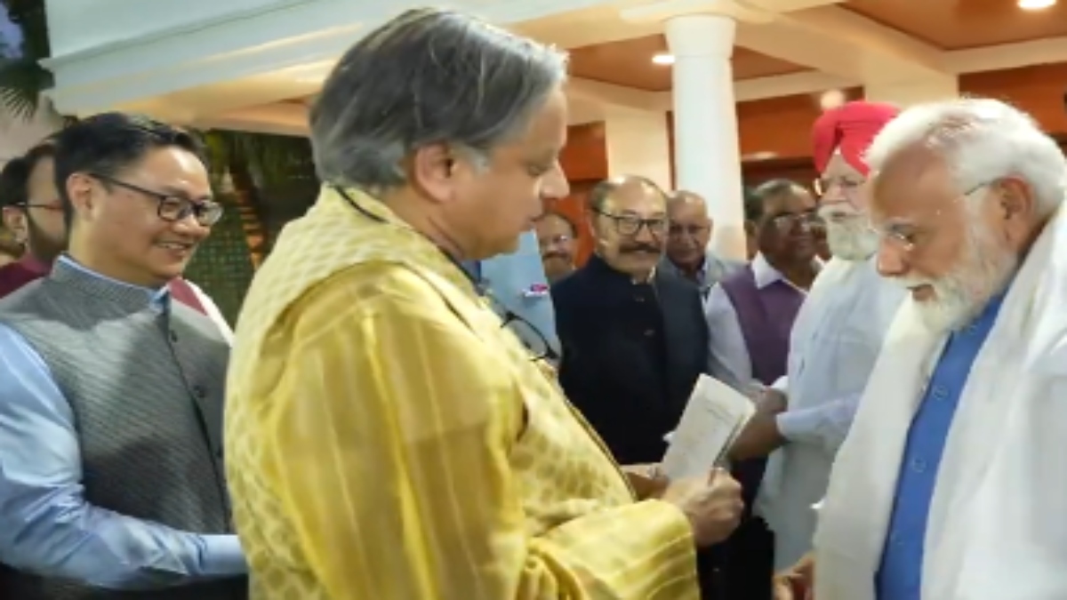 Prime Minister Narendra Modi with Congress leader Shashi Tharoor during his meeting with members of multi-party delegations, who had visited various countries as part of the Operation Sindoor outreach initiative. ANI Prime Minister Narendra Modi with Congress leader Shashi Tharoor during his meeting with members of multi-party delegations, who had visited various countries as part of the Operation Sindoor outreach initiative. ANI