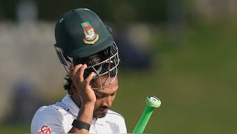 Bangladesh captain Najmul Hossain Shanto leaves the ground after getting dismissed on Day 3 of the second Test against Sri Lanka at the Sinhalese Sports Club in Colombo. AP