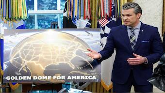 US Defence Secretary Pete Hegseth speaks about the Golden Dome missile defence shield, in the Oval Office of the White House in Washington, D.C., US, on May 20, 2025. Reuters File