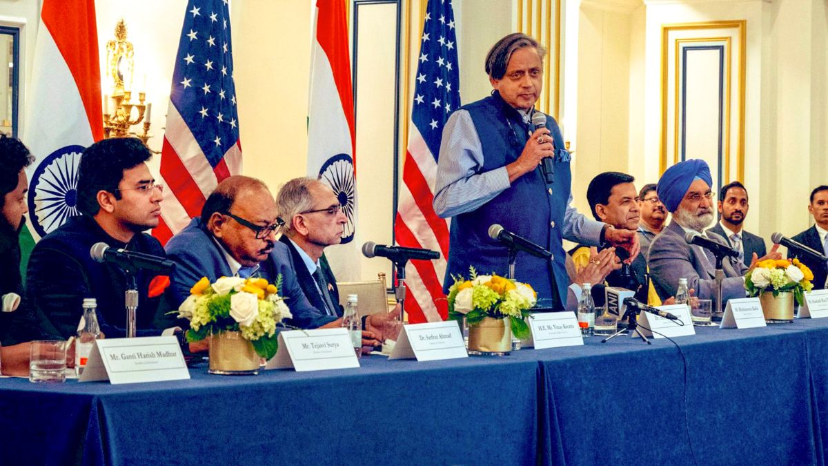 A multi-party delegation of India, led by Congress MP Shashi Tharoor, during an interaction with members of the Indian community, in USA. PTI A multi-party delegation of India, led by Congress MP Shashi Tharoor, during an interaction with members of the Indian community, in USA. PTI