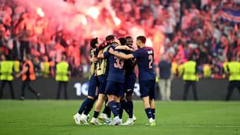 Paris Saint-Germain players celebrate after thrashing Inter Milan 5-0 in the final of the 2024-25 UEFA Champions League in Munich, Germany. Reuters