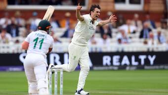 Australia captain Pat Cummins celebrates after dismissing his South African counterpart Temba Bavuma on Day 2 of the ICC World Test Championship Final at Lord's. Reuters