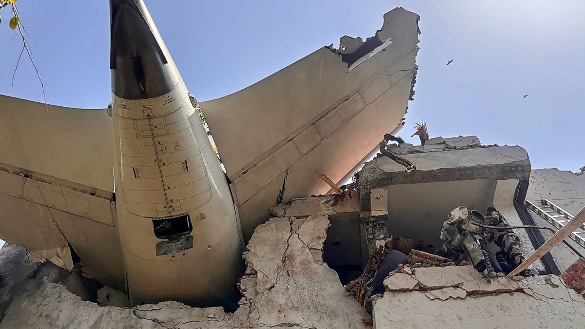 This handout taken and posted on the X (formerly Twitter) account of the Central Industrial Security Force (CISF) On June 12, 2025 shows the back of an Air India plane after it crashed in a residential area near the airport in Ahmedabad. Image- AFP This handout taken and posted on the X (formerly Twitter) account of the Central Industrial Security Force (CISF) On June 12, 2025 shows the back of an Air India plane after it crashed in a residential area near the airport in Ahmedabad. Image- AFP