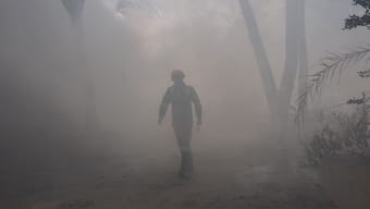 A firefighter works at the site where Air India flight 171 crashed in a residential area near the airport in Ahmedabad on June 12, 2025. Image- AFP