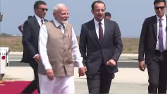 Cyprus: Prime Minister Narendra Modi reaches Larnaca International Airport, received by President of Cyprus, Nikos Christodoulides. Image- ANI