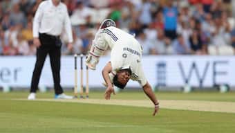 India vice-captain Rishabh Pant does a somersault after completing his century on Day 2 of the first Test against England in Headingley. AP