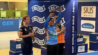 Suruchi Singh had also won gold at Buenos Aires and Lima legs of ISSF World Cup earlier. Image: @DeoKalikesh on X
