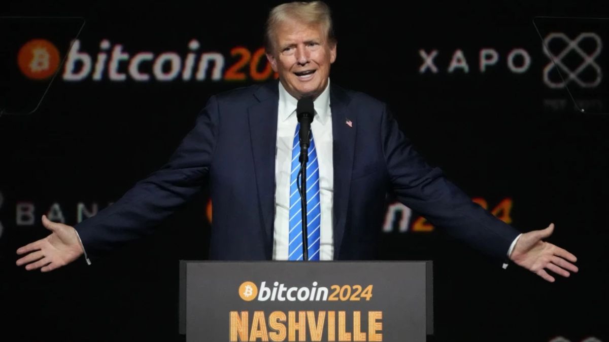 Then former President Donald Trump speaks at the Bitcoin 2024 Conference in Nashville, Tennessee. File image/AP Then former President Donald Trump speaks at the Bitcoin 2024 Conference in Nashville, Tennessee. File image/AP