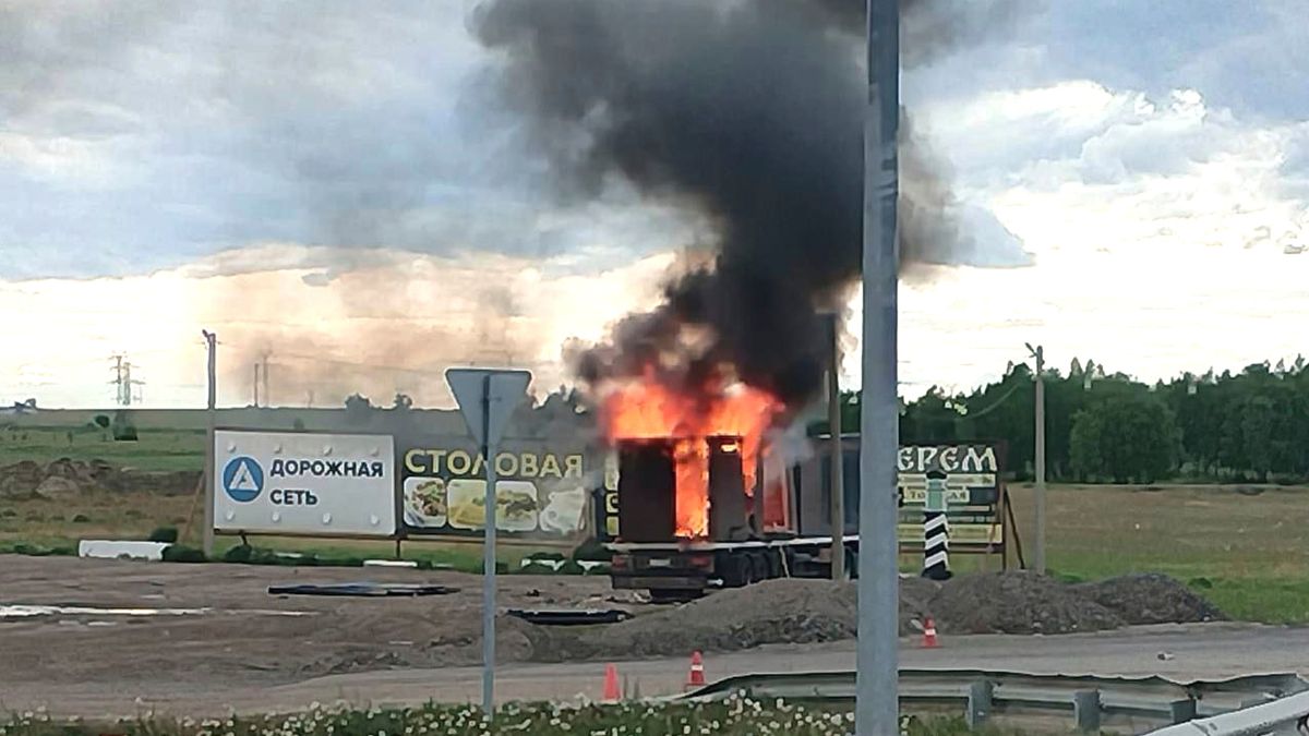 This photo released by Governor of Irkutsk region Igor Kobzev Telegram channel on June 1, 2025 shows a truck apparently used to release Ukrainian drones seen burning in the Irkutsk region. Governor of Irkutsk via AP This photo released by Governor of Irkutsk region Igor Kobzev Telegram channel on June 1, 2025 shows a truck apparently used to release Ukrainian drones seen burning in the Irkutsk region. Governor of Irkutsk via AP