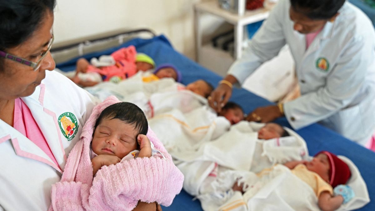 Newborn babies are pictured inside a ward of a government hospital for women and children on the occasion of World Population Day, in Chennai on July 11, 2023. File Photo/AFP Newborn babies are pictured inside a ward of a government hospital for women and children on the occasion of World Population Day, in Chennai on July 11, 2023. File Photo/AFP