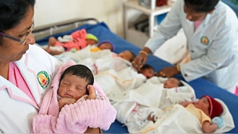 Newborn babies are pictured inside a ward of a government hospital for women and children on the occasion of World Population Day, in Chennai on July 11, 2023. File Photo/AFP