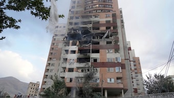 Damages are seen in a building after an explosion in a residence compound after Israel attacked Iran's capital Tehran, Friday, June 13, 2025. AP