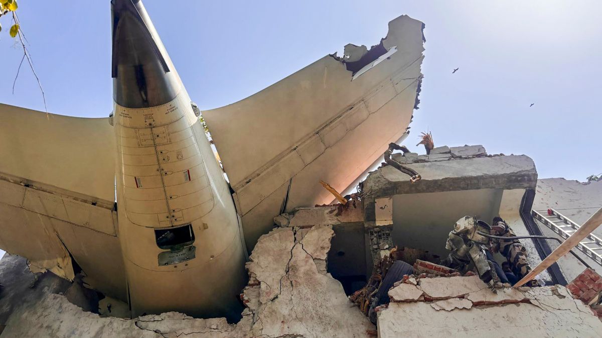 The remains of Air India plane that crashed moments after taking off from the Ahmedabad airport. CISFHQrs/PTI
The remains of Air India plane that crashed moments after taking off from the Ahmedabad airport. CISFHQrs/PTI