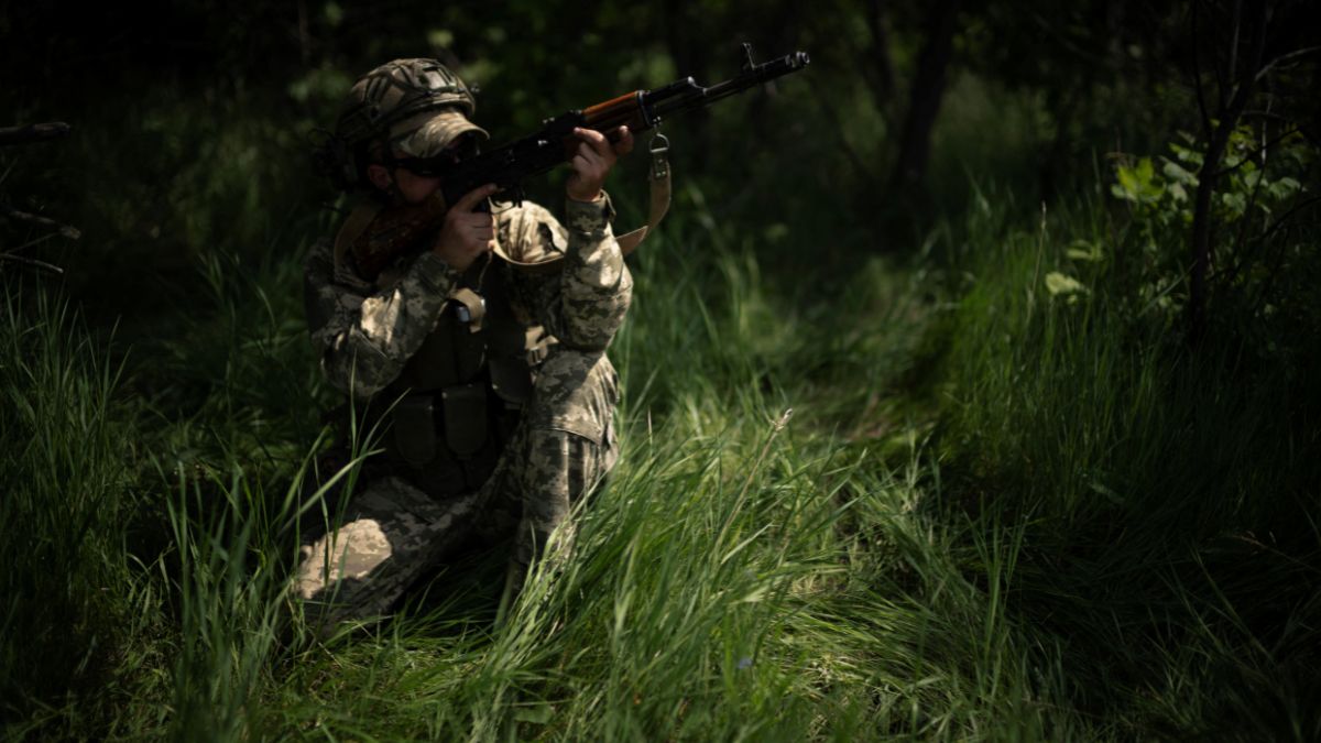 A soldier from the Ukrainian 33rd Separate Mechanised Brigade trains to hold a position during an extraction exercise at an undisclosed location in eastern Ukraine on June 6, 2025. Image- AP A soldier from the Ukrainian 33rd Separate Mechanised Brigade trains to hold a position during an extraction exercise at an undisclosed location in eastern Ukraine on June 6, 2025. Image- AP