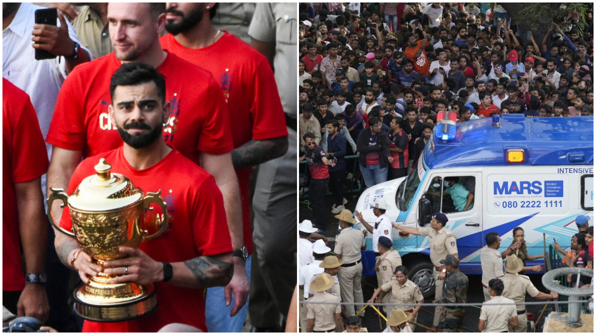 Royal Challengers Bengaluru's title celebration at the M Chinnaswamy Stadium on Wednesday took a tragic turn after a stampede broke out outside the iconic venue that left 11 dead and several more injured. PTI/AP Royal Challengers Bengaluru's title celebration at the M Chinnaswamy Stadium on Wednesday took a tragic turn after a stampede broke out outside the iconic venue that left 11 dead and several more injured. PTI/AP