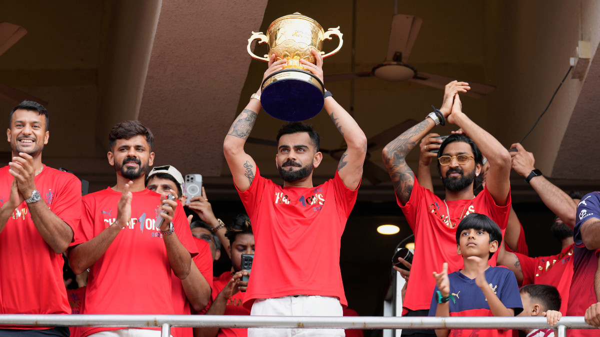 Royal Challengers Bengaluru's title celebration at Bengaluru's M Chinnaswamy Stadium on Wednesday had to be cut short due to a stampede that had broken out outside the venue. AP Royal Challengers Bengaluru's title celebration at Bengaluru's M Chinnaswamy Stadium on Wednesday had to be cut short due to a stampede that had broken out outside the venue. AP