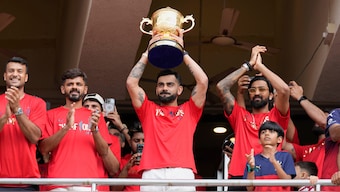 RCB's title celebration at M Chinnaswamy Stadium had to be cut short due to the stampede. Image: AP