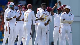 The West Indies men's cricket team in action on Day 2 of the first Test against Australia in Barbados. AP