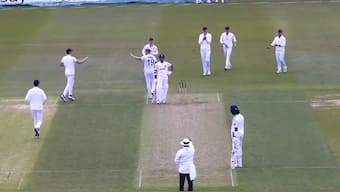 Yashasvi Jaiswal defiantly remains at his crease despite getting trapped LBW by Chris Woakes on Day 1 of the second unofficial Test between India A and England Lions. Image credit: Screengrab of video posted on X