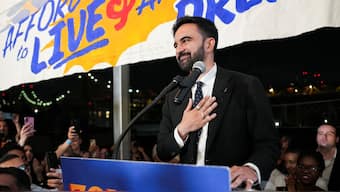Zohran Mamdani gestures as he speaks during a watch party for his primary election, which includes his bid to become the Democratic candidate for New York City mayor in the upcoming November 2025 election, in New York City, US, June 25, 2025. Reuters