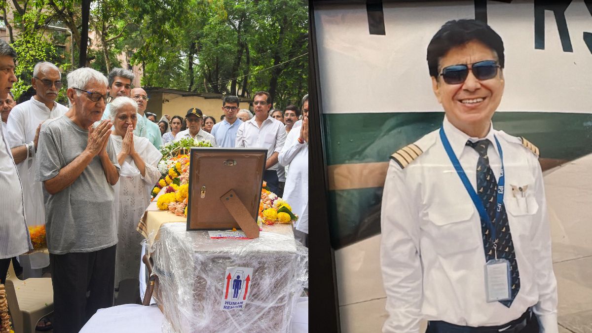 Captain Sumeet Sabharwal, The Air India pilot, who died in last week’s Flight AI-171 crash in Ahmedabad, was brought back to his home in Mumbai’s Powai on Tuesday morning for his final rites. Image courtesy: PTI, X Captain Sumeet Sabharwal, The Air India pilot, who died in last week’s Flight AI-171 crash in Ahmedabad, was brought back to his home in Mumbai’s Powai on Tuesday morning for his final rites. Image courtesy: PTI, X