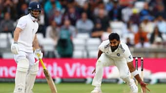 Jasprit Bumrah in action as Ben Duckett looks on. Image: Reuters