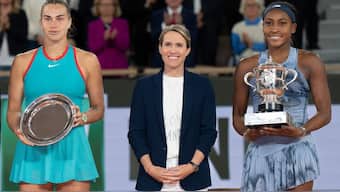Coco Gauff poses with Aryna Sabalenka after her win at French Open. Image: Reuters