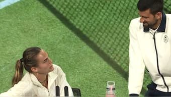 Novak Djokovic crashed Aryna Sabalenka's presser and offered her some advice. Image: Wimbledon