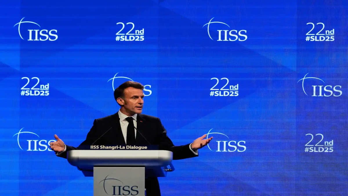 French President Emmanuel Macron delivers his speech during the 22nd Shangri-La Dialogue summit in Singapore, Friday, May 30, 2025. AP file French President Emmanuel Macron delivers his speech during the 22nd Shangri-La Dialogue summit in Singapore, Friday, May 30, 2025. AP file