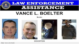 This image provided by the FBI on Saturday, June 14, 2025, shows part of a poster with photos of Vance L. Boelter. FBI / AP