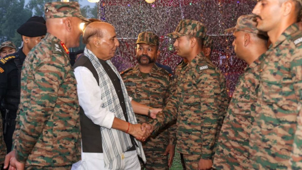 Photo shows Defence Minister Rajnath Singh interacting with the Armed Forces Personnel during ‘Barakhana’ at Northern Command HQ in Udhampur. (Source: X@RajnathSingh) Photo shows Defence Minister Rajnath Singh interacting with the Armed Forces Personnel during ‘Barakhana’ at Northern Command HQ in Udhampur. (Source: X@RajnathSingh)