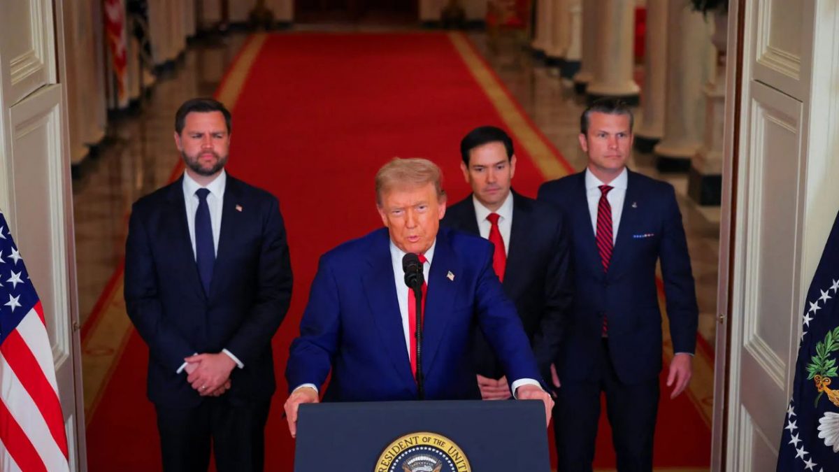President Trump spoke at the White House on Saturday night. Source: AP President Trump spoke at the White House on Saturday night. Source: AP