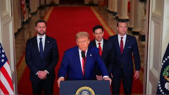 President Trump spoke at the White House on Saturday night. Source: AP