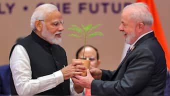Prime Minister Narendra Modi (left) with Brazil's President Luiz Inacio Lula da Silva (right) during the symbolic tree plantation ceremony at the closing session of the G20 Summit 2023 at the Bharat Mandapam, in New Delhi, Sunday, Sept. 10, 2023. Source: PTI