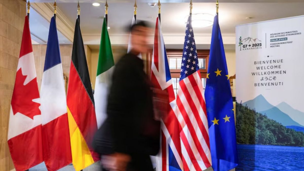 A man walk past the G7 members flags at the Manoir Richelieu before the G7 Foreign Ministers summit in La Malbaie, Quebec, Canada March 12, 2025. Source: Reuters A man walk past the G7 members flags at the Manoir Richelieu before the G7 Foreign Ministers summit in La Malbaie, Quebec, Canada March 12, 2025. Source: Reuters