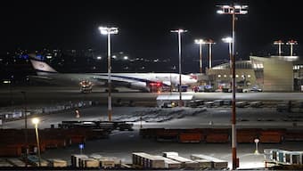 An Israeli El Al passenger plane is parked at a gate at Ben Gurion international airport near Tel Aviv. Airlines continued to avoid large parts of West Asia after US strikes on Iranian nuclear sites. File image/Reuters