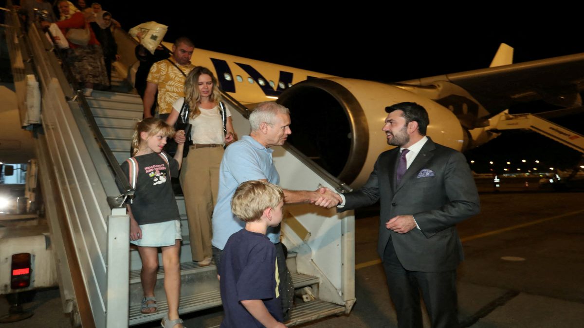 Bulgarian Foreign Minister Georg Georgiev welcomes people evacuated from Israel, amid the Israel-Iran conflict, as they disembark from a plane at Vasil Levski Sofia Airport, Sofia, Bulgaria. Reuters Bulgarian Foreign Minister Georg Georgiev welcomes people evacuated from Israel, amid the Israel-Iran conflict, as they disembark from a plane at Vasil Levski Sofia Airport, Sofia, Bulgaria. Reuters