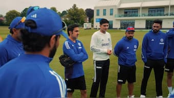 Gautam Gambhir addresses the team ahead of the first Test. Image: BCCI