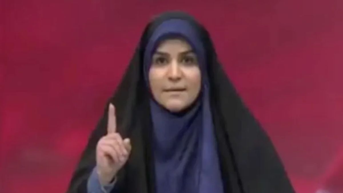 Following Israeli strike on Iran’s state-run channel, IRINN, anchor Sahar Emami is being hailed as a 'national hero'. Image courtesy: X Following Israeli strike on Iran’s state-run channel, IRINN, anchor Sahar Emami is being hailed as a 'national hero'. Image courtesy: X