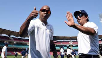 Vinod Kambli and Sachin Tendulkar during an event in Mumbai. Image: AFP
