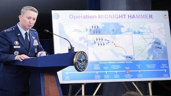 US Joint Chiefs Chairman General Dan Caine speaks during a news conference at the Pentagon in Washington, after the US military struck three sites in Iran, directly joining Israel's effort to destroy the country's nuclear program. AP