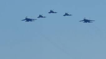 Indian Air Force officers, who participated in Balakot airstrike, fly 3 Mirage 2000 aircrafts and 2 Su-30 MKI fighter planes in ‘Avenger formation’, during the 87th Indian Air Force Day Parade, at Hindon airbase, in Ghaziabad, on October 8, 2019. PTI